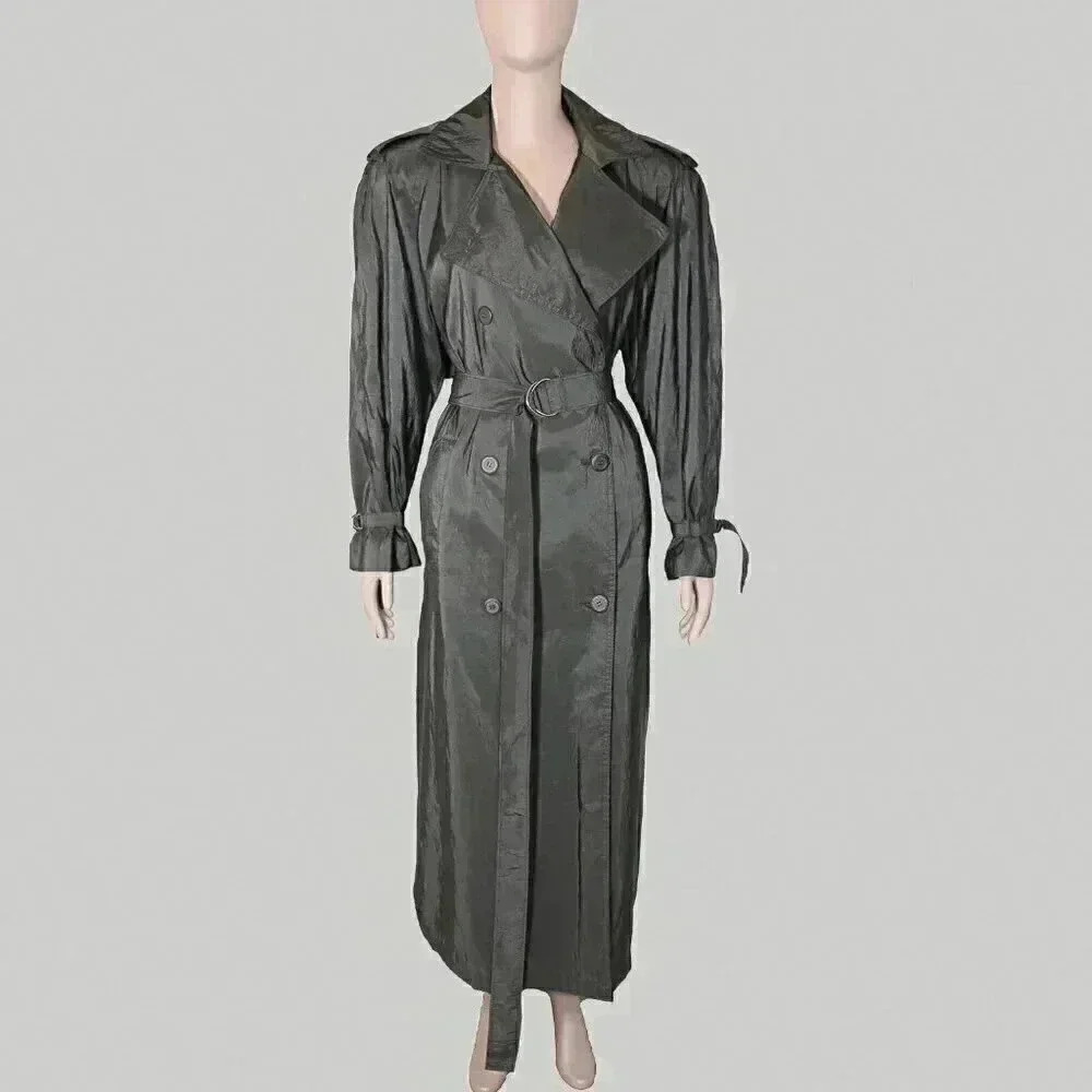 Vintage 80s Black Trench Rain Coat Size 8 Stylish Fall Coats Women's Casual Coat